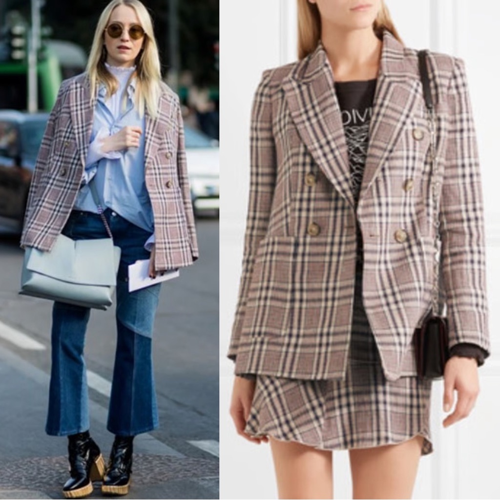 Isabel Marant Etoile Janey Checked Plaid Linen Blazer Size 6 Beige Multi
